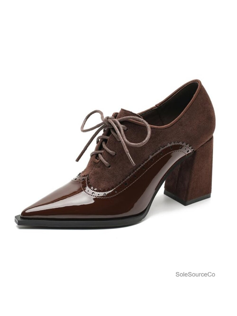 Women's Chunky Heels Pumps Shoes Oxford Lace Up Block Heel Pointed Toe Faux